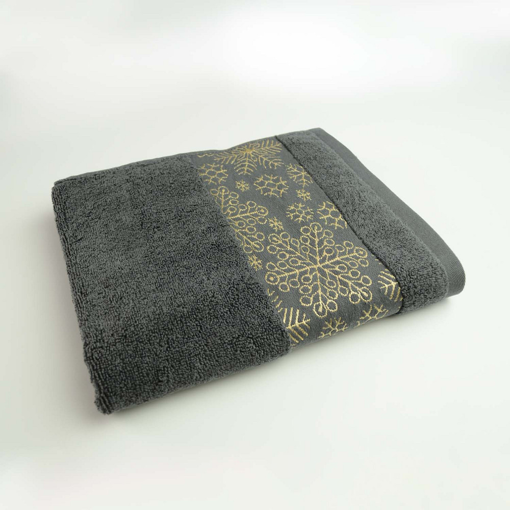 Комплект махровых полотенец Новогодние Merry Christmas Снег 3шт GM Textile 40х70см, 50х90см, 70х140см 500г/м2 (Темно-Серый) Сумы - изображение 4