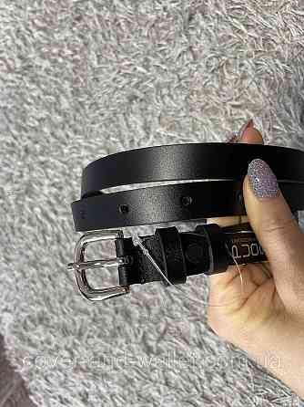 Тонкий кожаный женский ремень черного цвета 15 мм Puos Киев