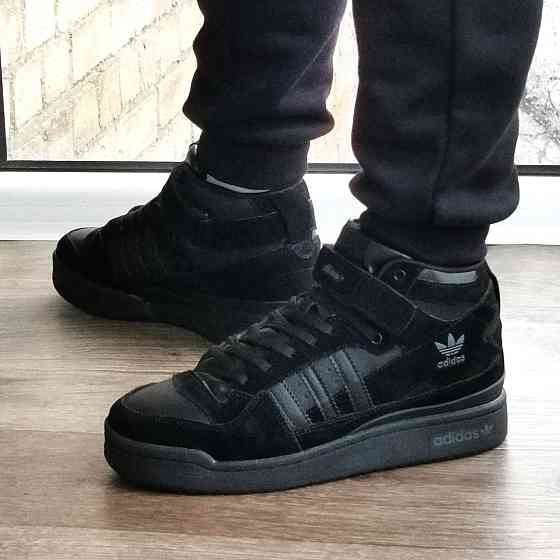 Високі Зимові Кросівки Adidas Forum з МЕХОМ Чорні Чоловічі Черні Черні Черні Черні Черевики Адідас (розміри: 43,44,45) Дніпро