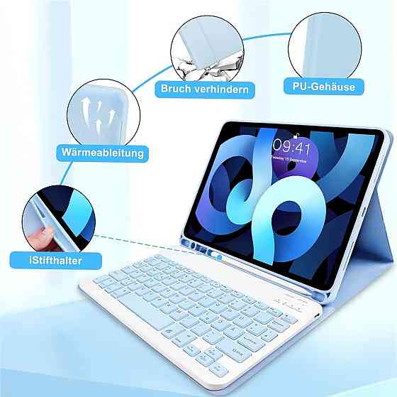 Клавіатура-чохол QWERTZ для iPad 10.9 Air 5 2022 Air 4 2020 Pro 11 2018/2022 з підсвіткою і тримачем для Pencil синій Київ