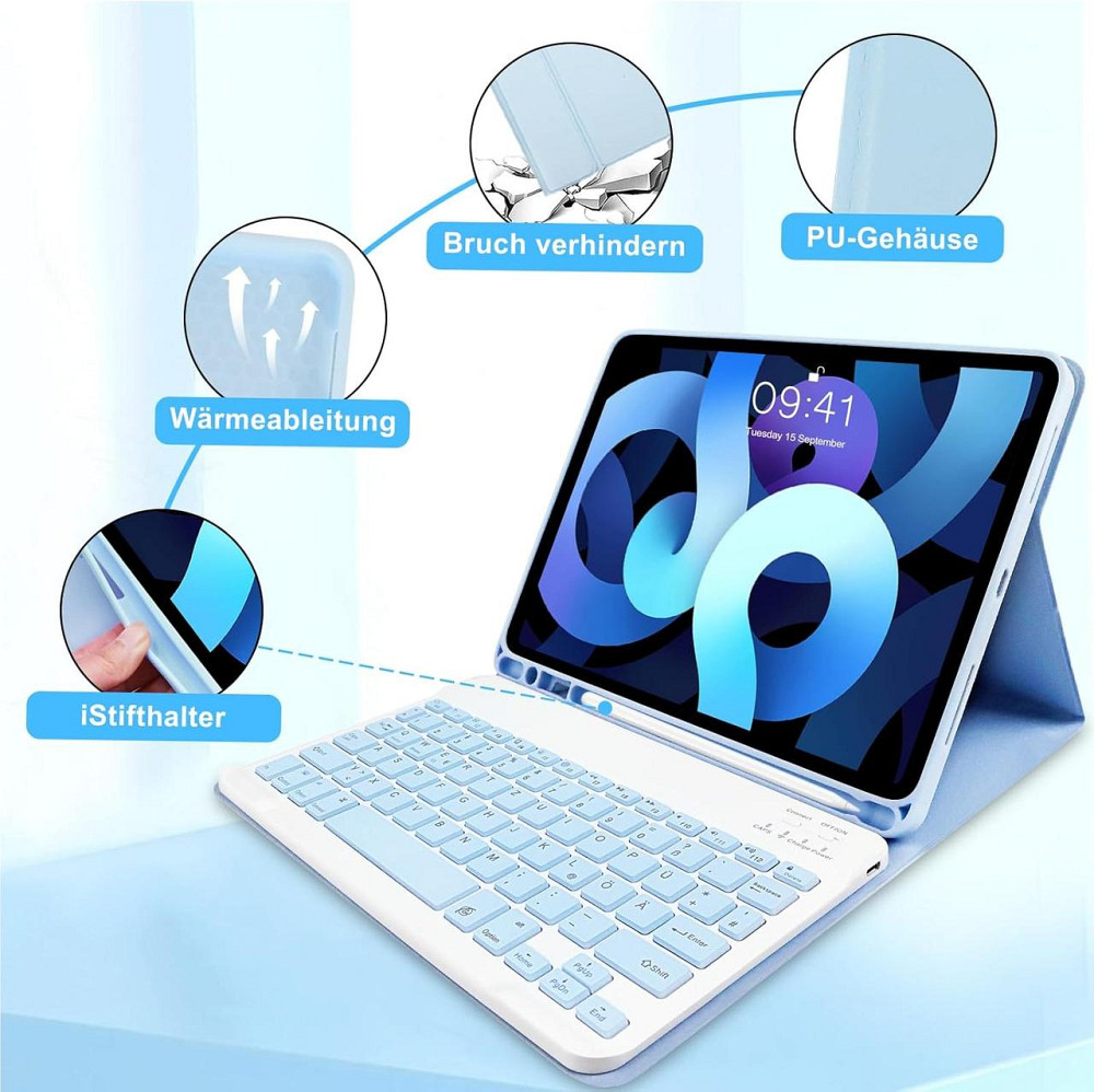 Клавіатура-чохол QWERTZ для iPad 10.9 Air 5 2022 Air 4 2020 Pro 11 2018/2022 з підсвіткою і тримачем для Pencil синій Київ - фото 6