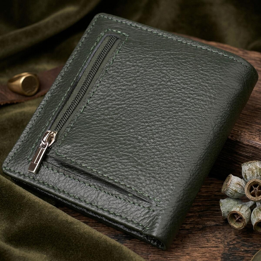 Жіночий гаманець на магніті з натуральної шкіри ST Leather 23093 Зелений Київ - фото 13