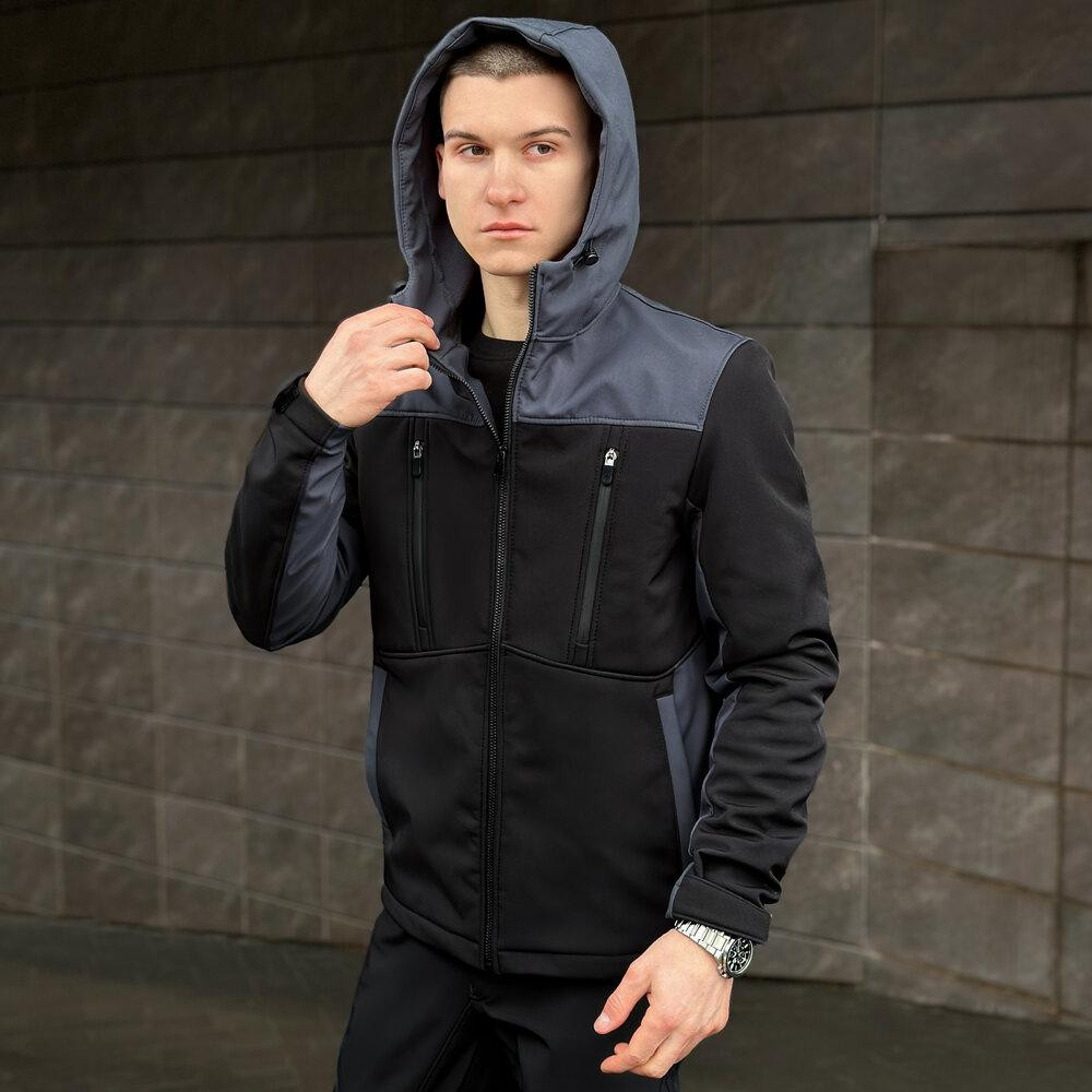 Чорно-сіра демісезонна чоловіча куртка XL з капюшоном Pobedov Setup Київ - фото 2