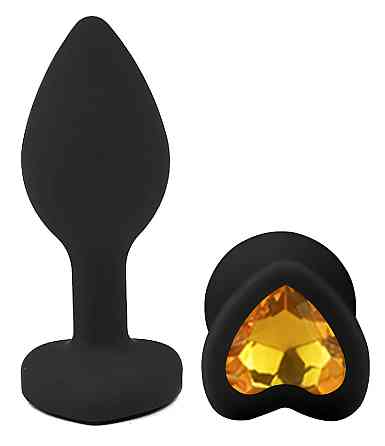 Силиконовая анальная пробка EGZO - Silicone Black Heart Plug Yellow, size S Sex Aura Киев