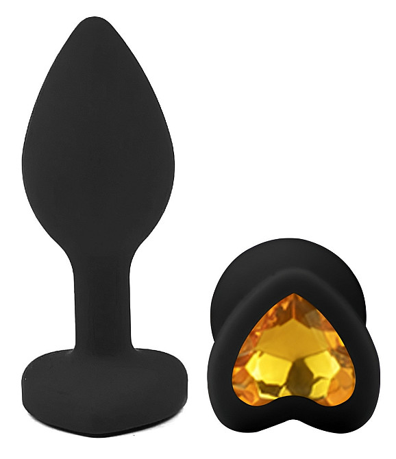 Силиконовая анальная пробка EGZO - Silicone Black Heart Plug Yellow, size S Sex Aura Киев - изображение 2