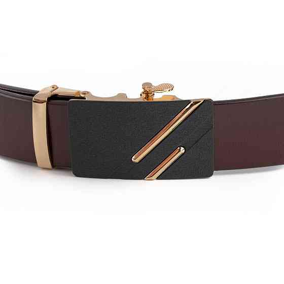 Ремінь чоловічий з золотистою пряжкою і чорною вставкою Коричневий (Vintage) Київ