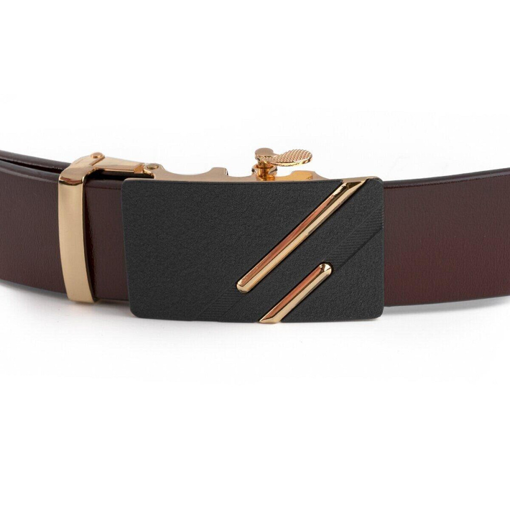 Ремінь чоловічий з золотистою пряжкою і чорною вставкою Коричневий (Vintage) Київ - фото 3
