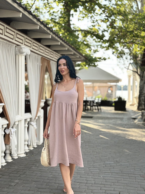 Летнее платье сарафан из муслина на бретельках Caramel 50-52, Капучино Киев - изображение 3