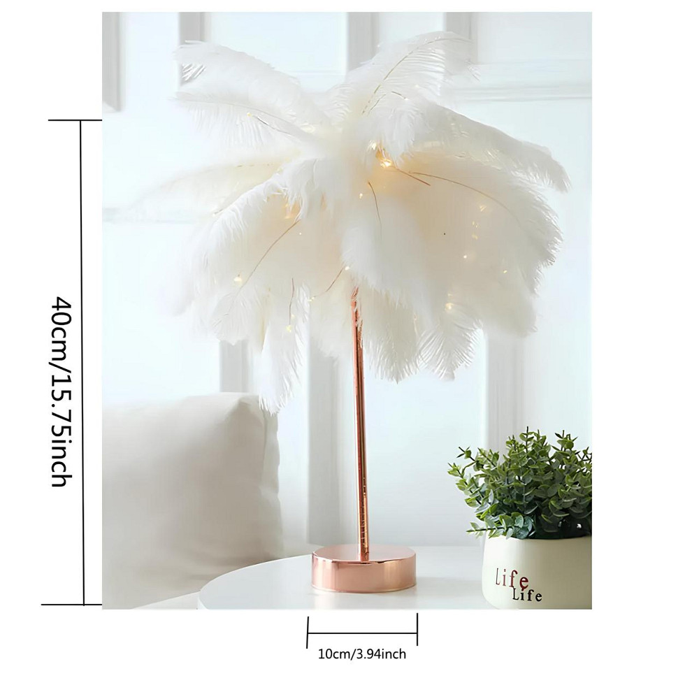 Настольная лампа RESTEQ с перьями страуса и пультом дистанционного управления 48 см Киев - изображение 3