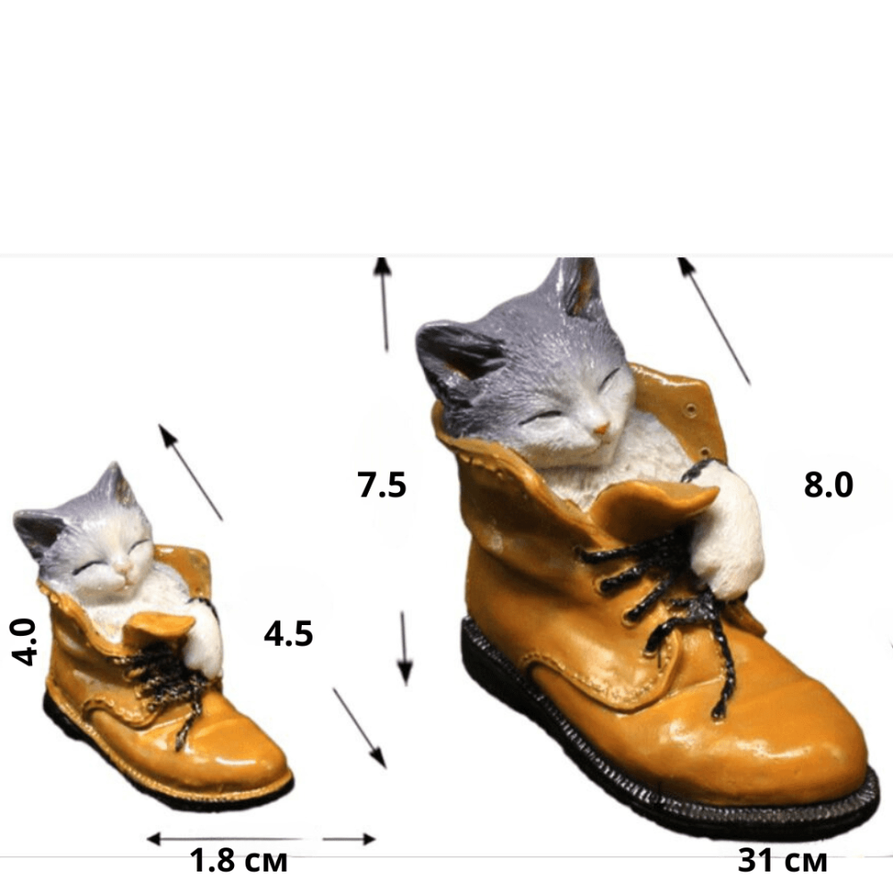 Декоративная фигурка Котенок в ботинке для мини-сада, микроландшафта, декора интерьера, флорариума. Полистоун Большой Одесса - изображение 2