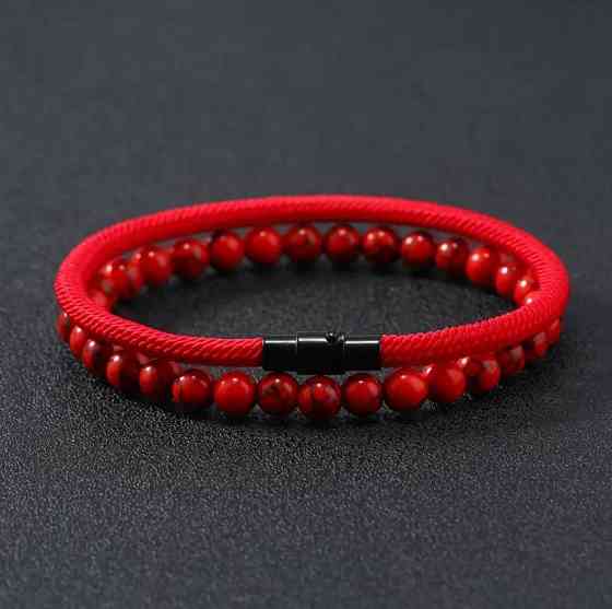 Набор красных браслетов – шнур и бусины 6 мм, унисекс, 2 шт Киев