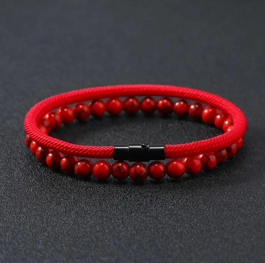 Набор красных браслетов – шнур и бусины 6 мм, унисекс, 2 шт Киев - изображение 4