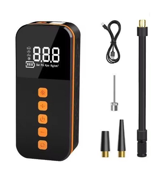 Насос аккумуляторный цифровой Air SCK619-4 80W PowerBank Type-C с фонариком и переходниками Киев - изображение 1