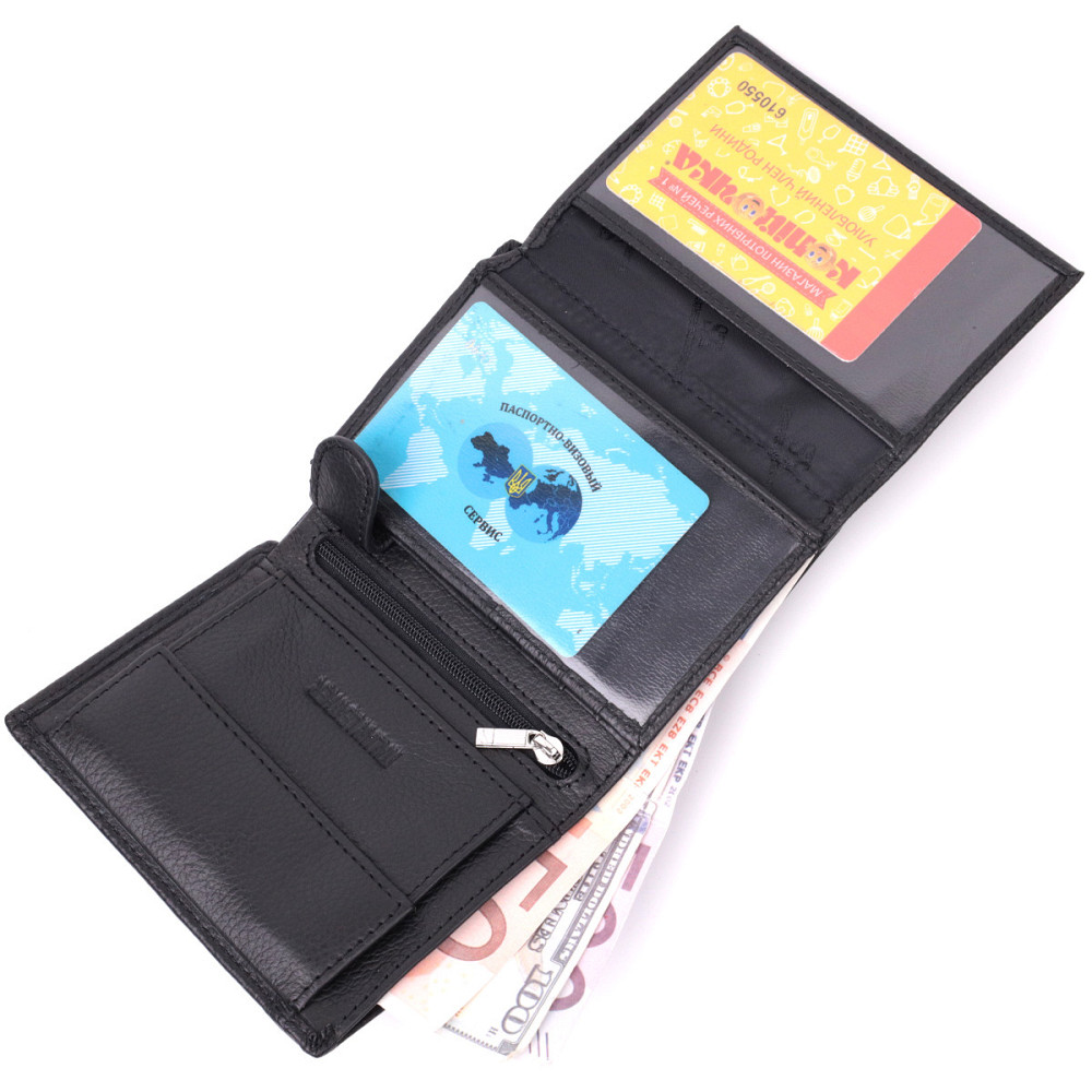 Гаманець вертикального формату з натуральної шкіри ST Leather 22474 Чорний Київ - фото 6