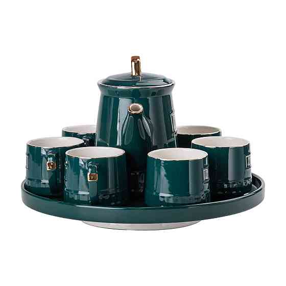 Чайний набір на 6 персон із заварювальним чайником та порцелянаовою підставкою Зелений HP-15-6 Коломия