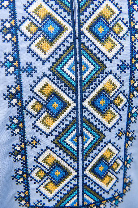 Вышиванка для мальчиков с длинным рукавом льняная, голубая Киев - изображение 2
