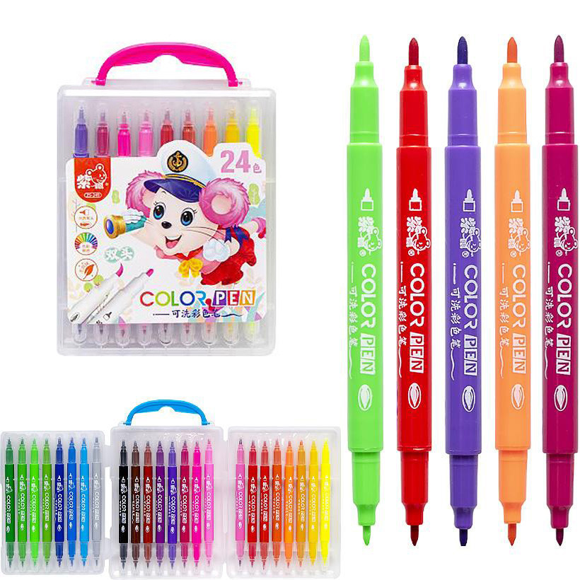 Набір двосторонніх фломастерів 249-24(Pink) у пластиковому боксі, 24 кольори Вінниця - фото 2