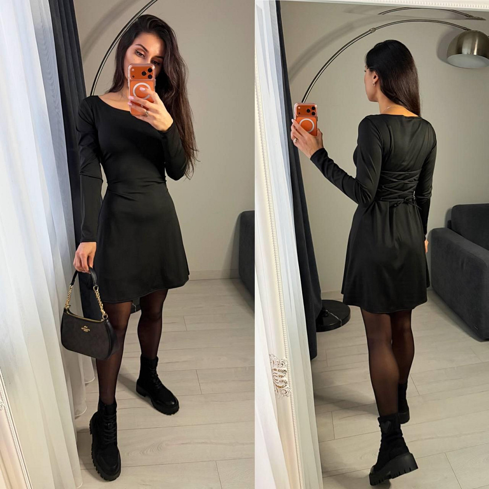 Жіноче романтичне плаття зі шнурівкою на спині мікродайвінг Чорний, 50/52 Одеса - фото 1