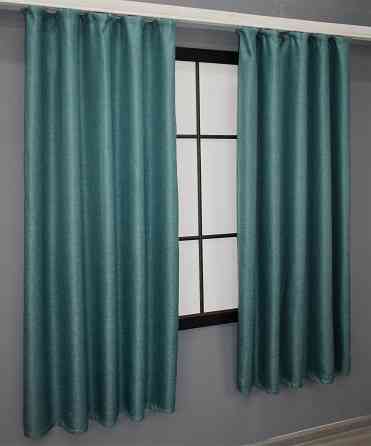 Комплект коротких штор VR-Textil Льон-блекаут Льон Мішковина № 511ш Бірюзовий 130х170см 2 шт (35-0098) Київ