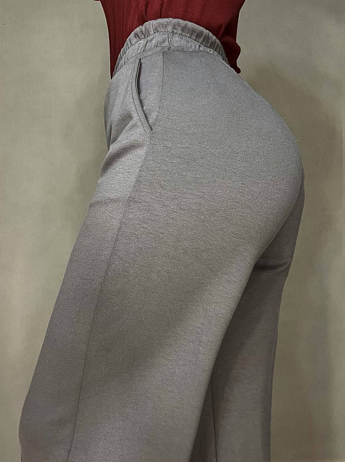 Штани жіночі CREP 82171 палаццо на резинці з кишенями вільні від стегна біфлекс графіт, графіт, M Київ - фото 12