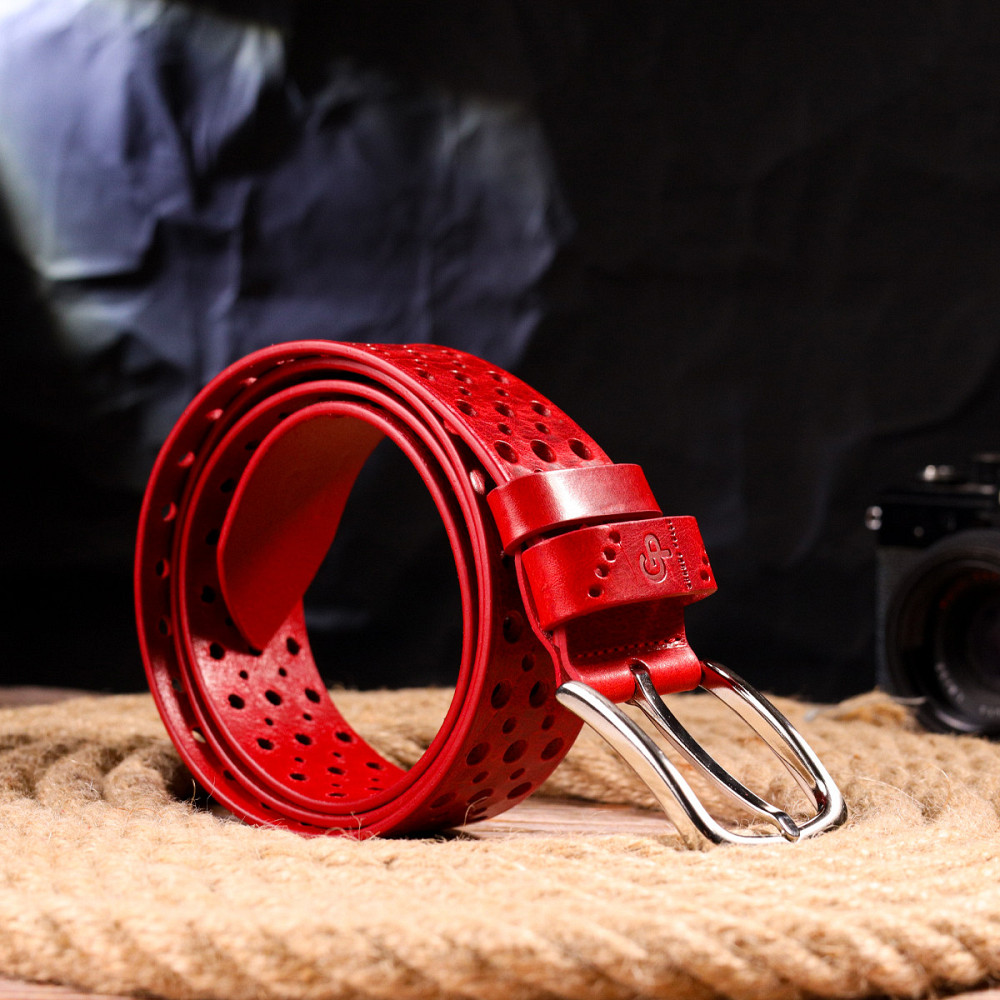 Ремень женский с перфорацией из натуральной кожи Grande Pelle 21477 Красный Киев - изображение 8