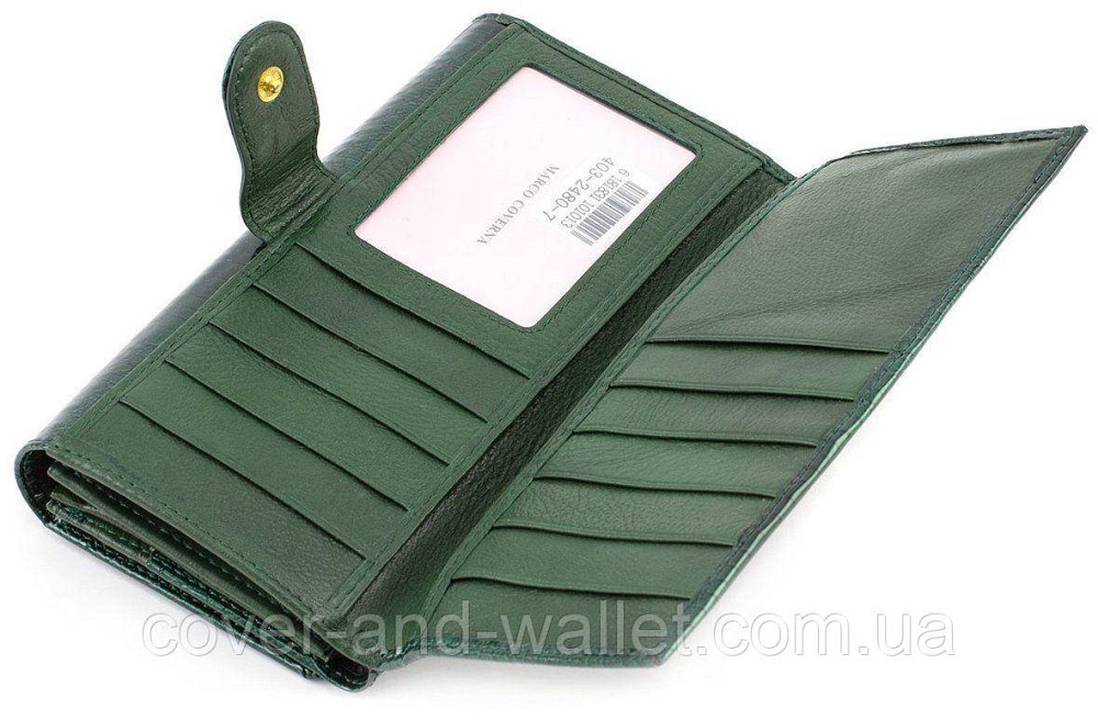 Зеленый лаковый женский кошелек на магнитной фиксации на много карточек Marco Coverna MC 403-2480 Киев - изображение 4
