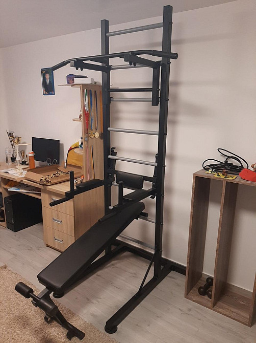 Шведская стенка передвижная Universal-Black универсальная без креплений со скамьей для пресса турник брусья Каменское - изображение 3