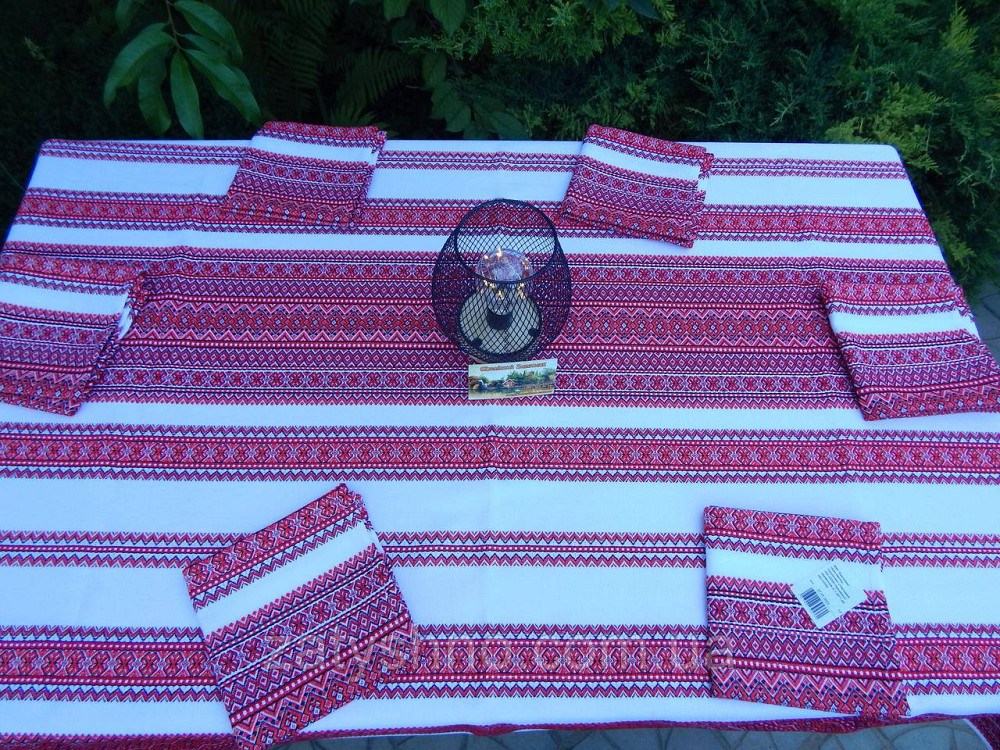 Бордова вишита скатертина з серветками 120 і 190 см Київ - фото 4