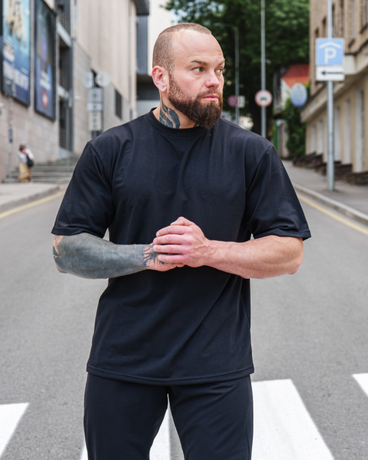 Комплект чоловічий футболка штани штани Марсель оверсайз Чорний S Харків - фото 5