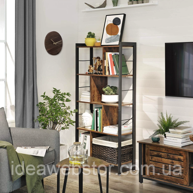 Стелаж Leobert Relax коричневий у стилі Loft книжковий підлоговий стелаж із 5 полицями для дому вітальні передпокою офісу Київ - фото 17