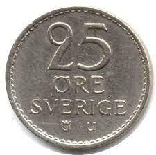 Монета 25 ере. 1972,73,64 рік, Швеція. Полтава - фото 1