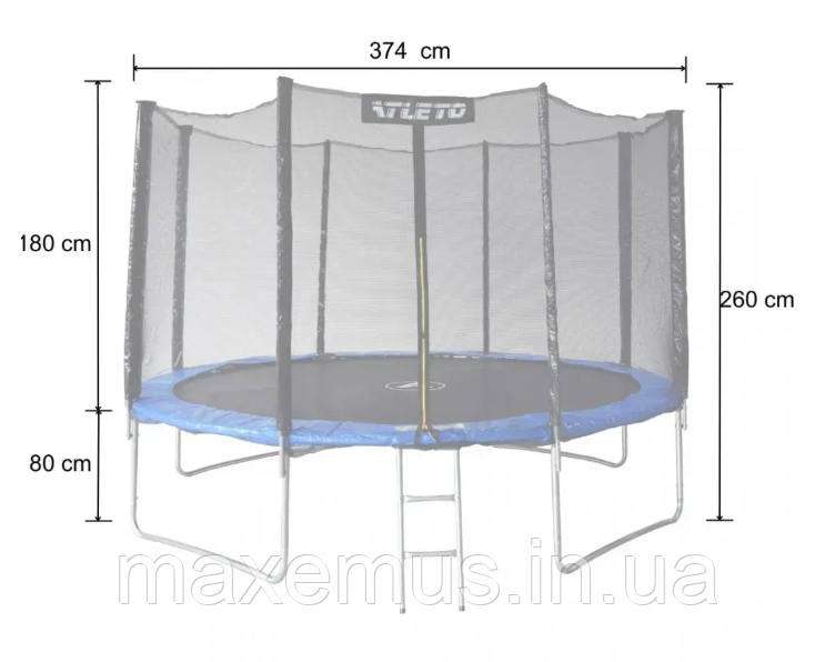 Батут детский Atleto 374 см с защитной сеткой и лестницей батут для детей садовый батут синий Мостиська - фото 18