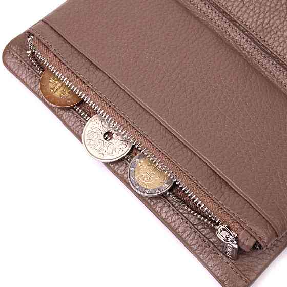 Вместительное женское портмоне из натуральной кожи Бежевый (KARYA) Киев