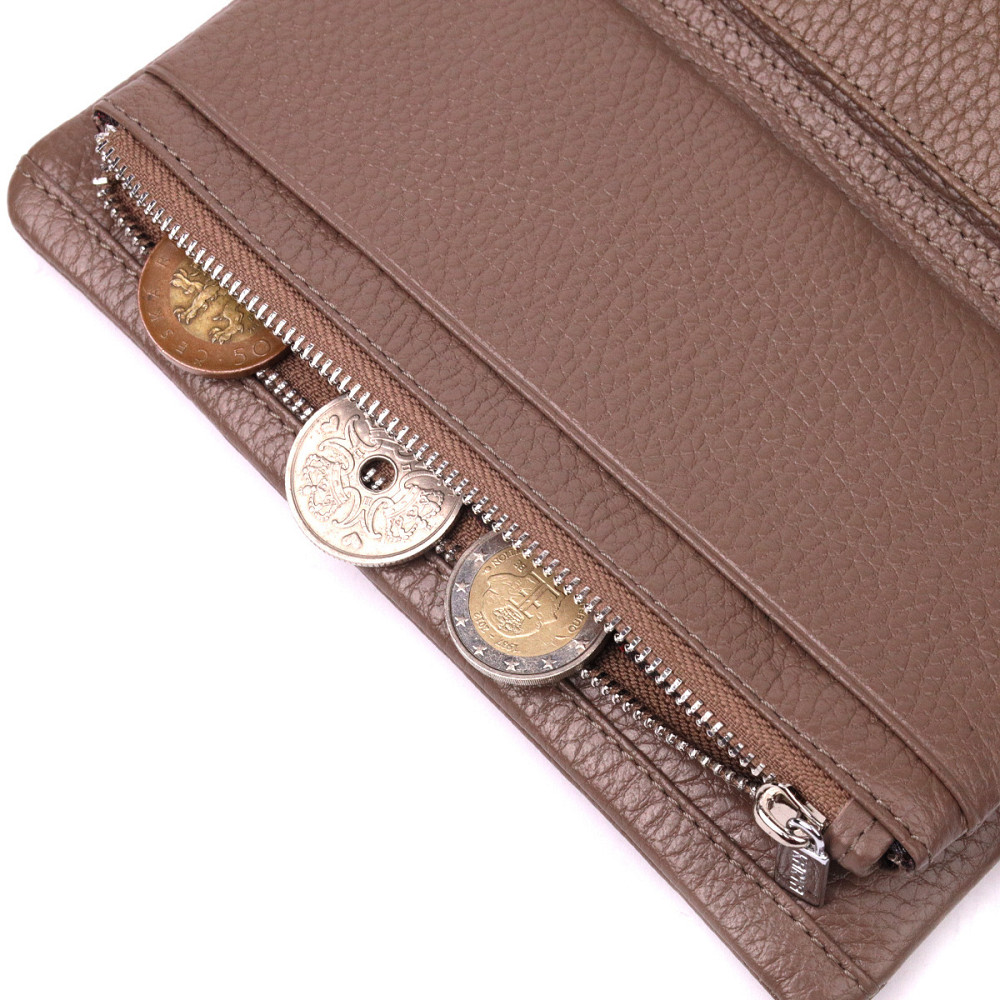 Вместительное женское портмоне из натуральной кожи Бежевый (KARYA) Киев - изображение 2