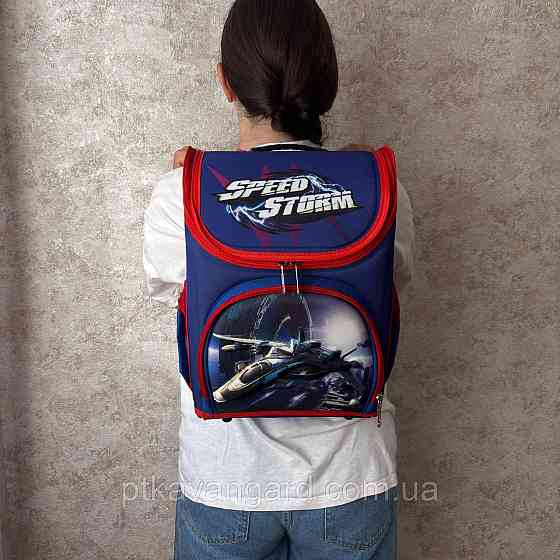 Школьный портфель ортопедический мальчику 1 класс, каркасный, 3D принт самолет, синий Хмельницкий