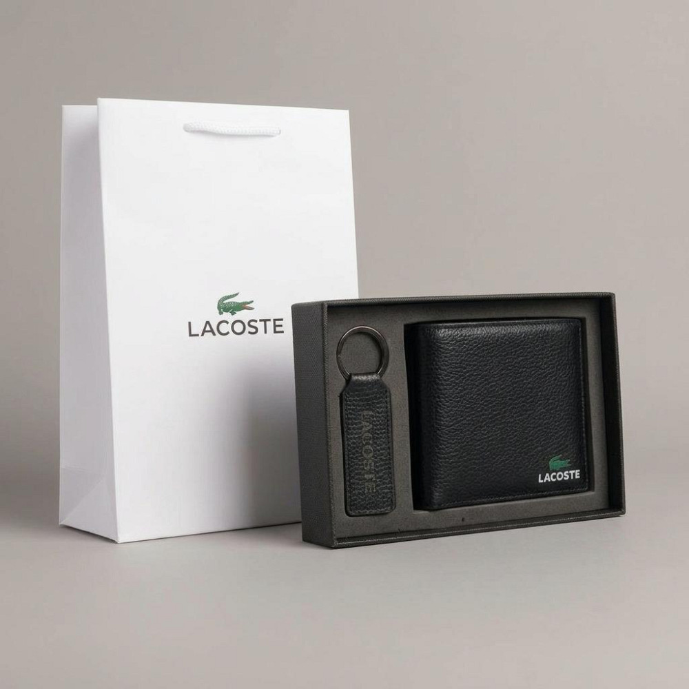 Мужской кожаный брендовый кошелек с брелоком Lacoste (1723-2) Киев - изображение 1