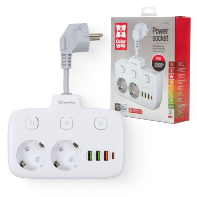 Мережевий фільтр живлення ColorWay CW-CHE24PDW 2 розетки/4USB (CW-CHE24PDW) Вінниця - фото 8