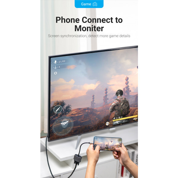 Перехідник USB3.1 Type-C --> VGA (F), 1080p 60Hz, кабель 0.15м, Vention (TDFHB) Київ - фото 5