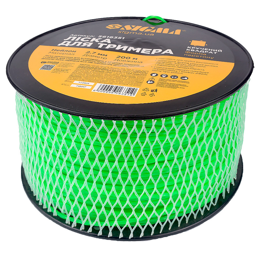 Волосінь для тримера кручений квадрат Ø 2.7 мм 200 м котушка SIGMA (5616351) Київ - фото 1