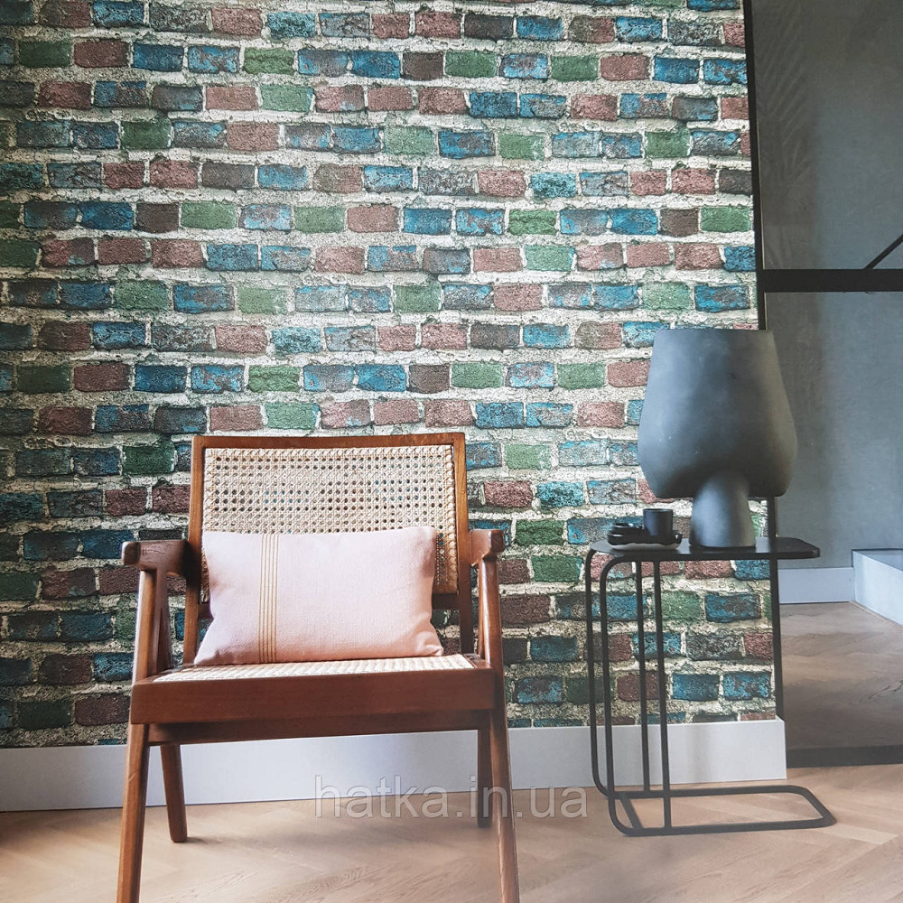 Обои виниловые на флизелине Rasch Factory 0.53х10,05 под кирпич синий зеленый бордовый 428070 Киев - изображение 1