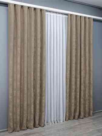 Комплект готових штор VR-Textil Жакард Sultan XO № 1680ш Темно-бежевый 150х270 см 2 шт (33-0569) Киев