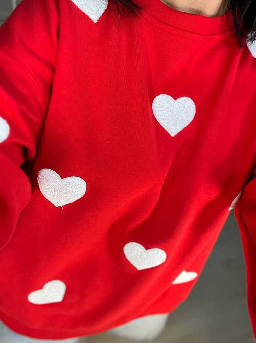 Світшот жіночий W 2975 оверсайз подовжений махрові серця one size, рожевий, one size Київ - фото 5