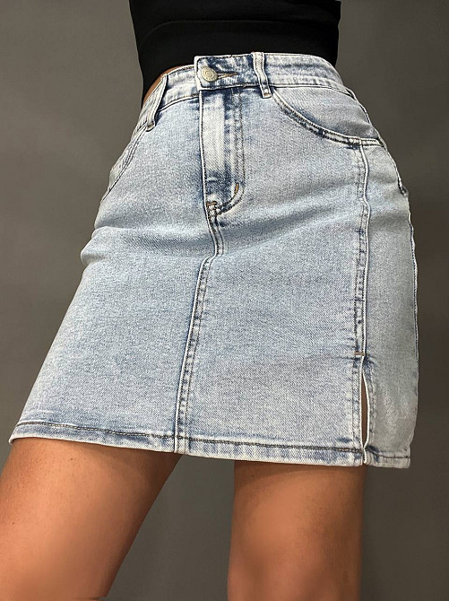 Юбка женская джинсовая Dragon 201 короткая разрез сбоку швы стрейчевая голубая, голубой, 25, 25, 70 см, 97 см Киев - изображение 11