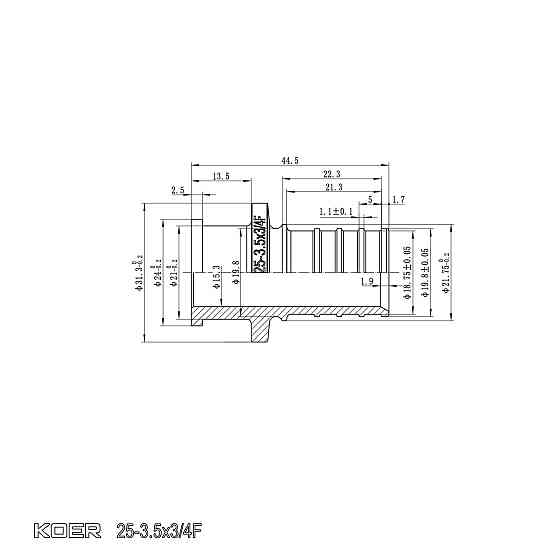 Переходник с накидной гайкой под плоское уплотнение Koer KA.A08F-25S - 25(3.5mm) x 3/4