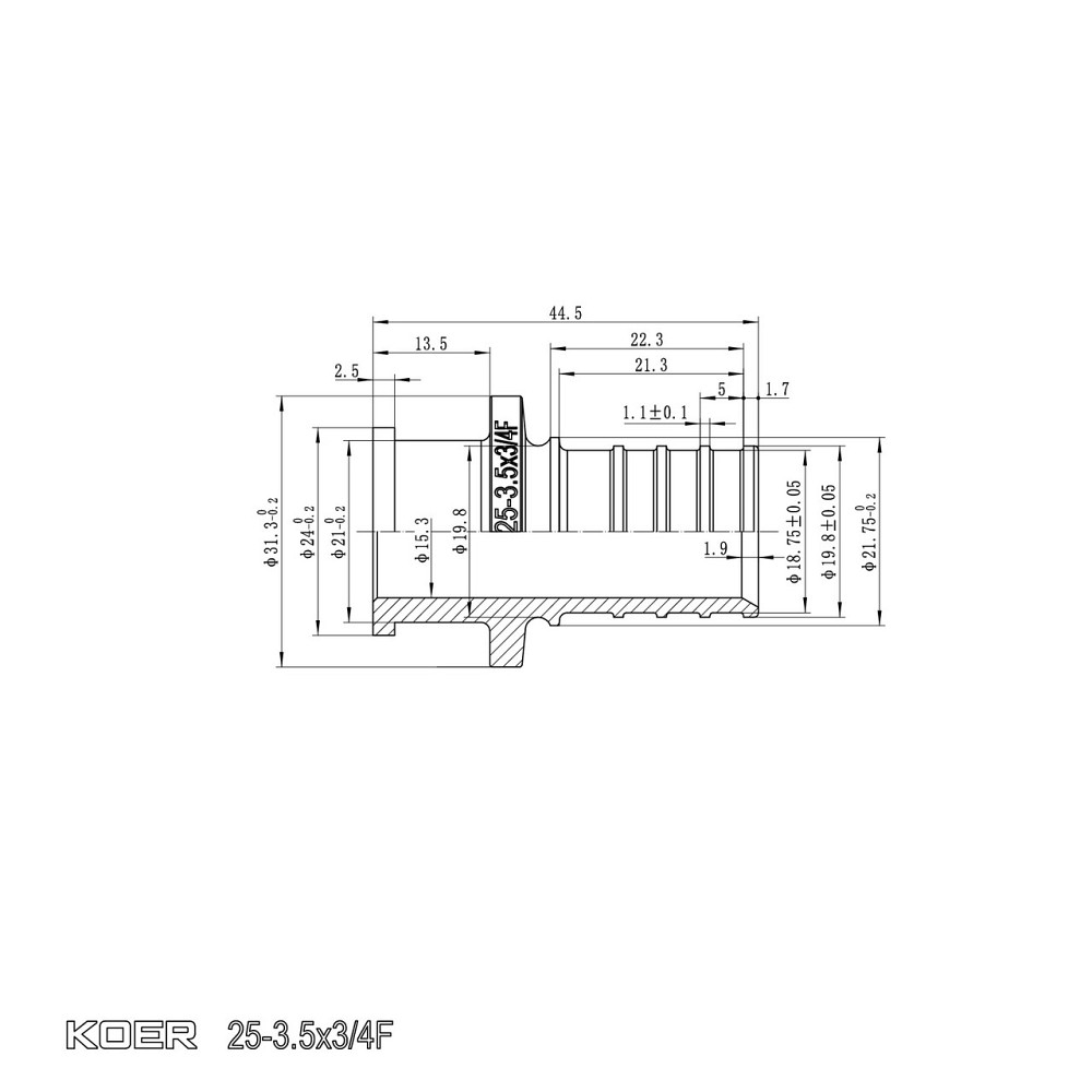 Перехідник з накидною гайкою під плоске ущільнення Koer KA.A08F-25S - 25(3.5mm) x 3/4"F (KR4868) Київ - фото 6
