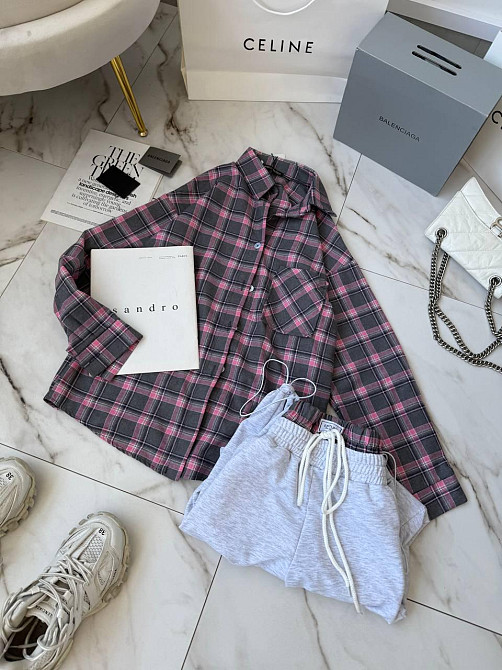 Женский стильный прогулочный костюм двойка: рубашка и штаны фланель + двунитка Одесса - изображение 9