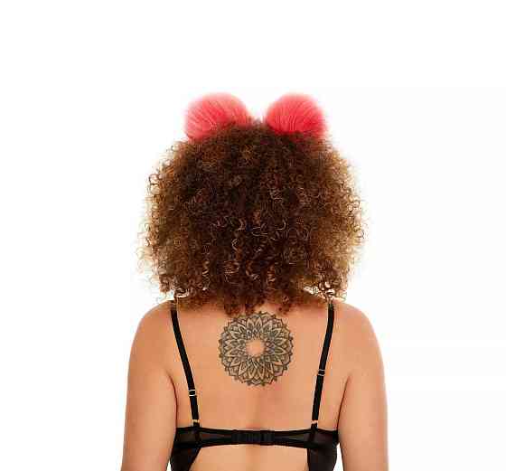 Меховые ушки кошки с бантиком, Ярко-розовые с белым OKOVA Sex Aura Киев