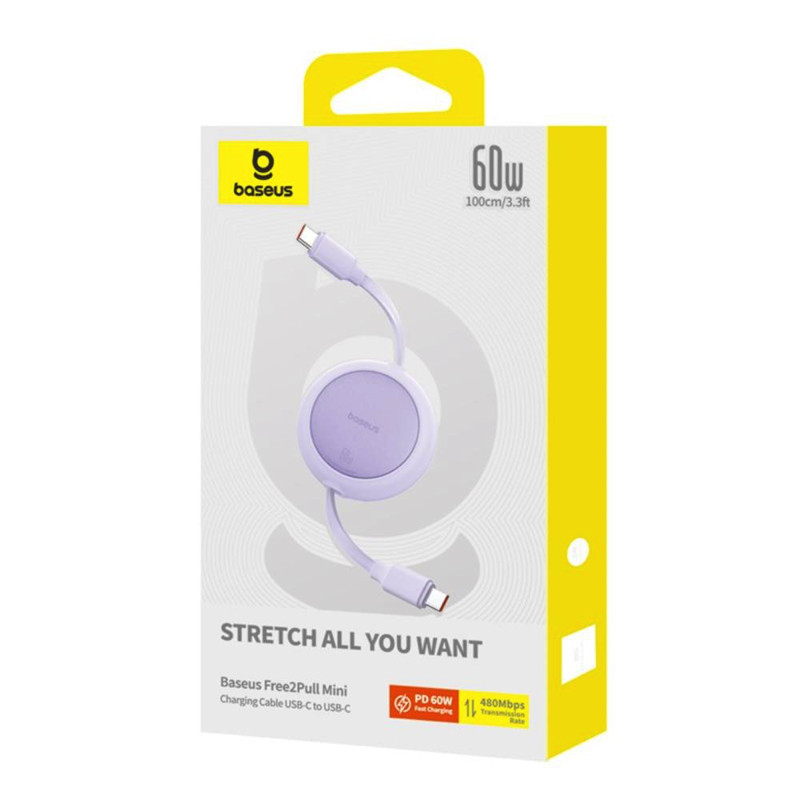 Кабель Baseus Free2Pull USB-C 60W 1м Фиолетовый Киев - изображение 5