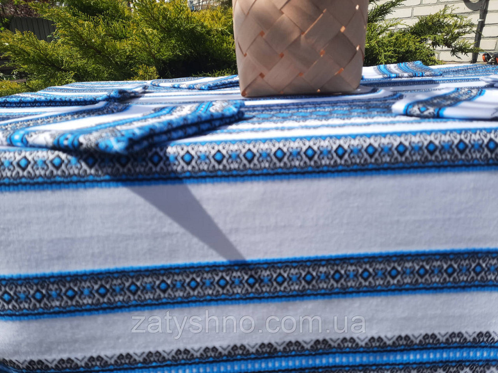 Вишита скатертина з серветками блакитна Київ - фото 2