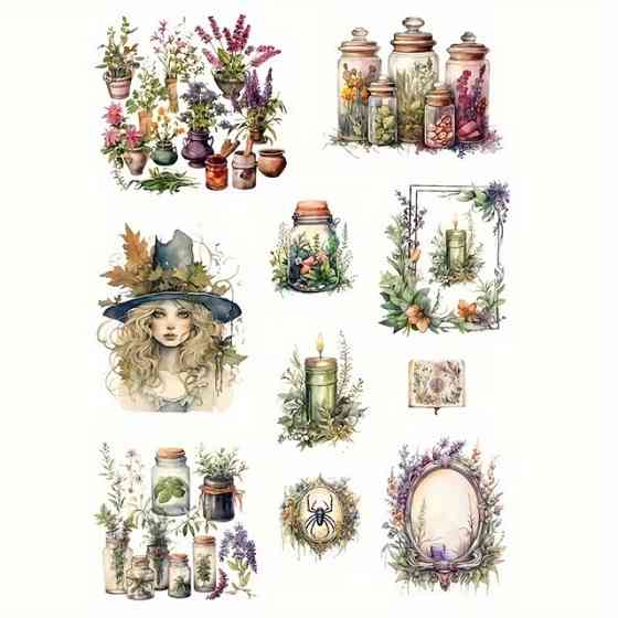 Набір магічних вінтажних наліпок Зілля та Відьма, 120 шт Київ